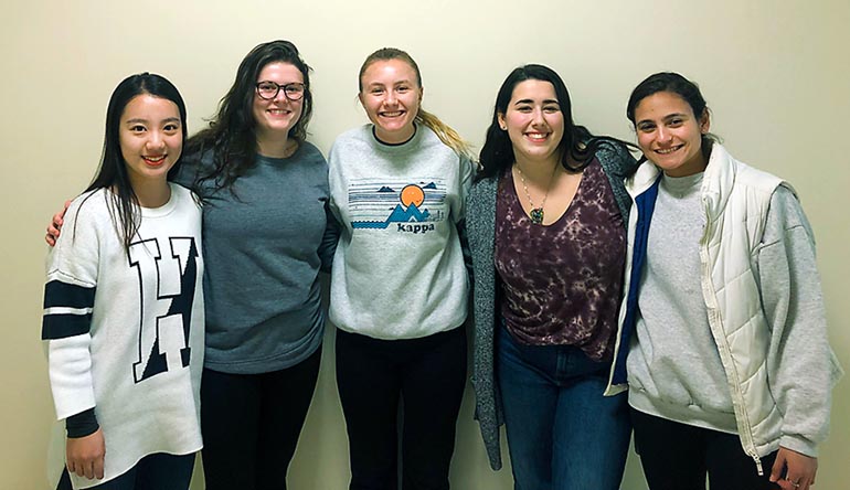From left, Yingyu Chen, Megan Coles, Lynn Edwards, Rachel Russo and Stephanie Ragusa from the SSIE capstone project team at Susquehanna Interfaith.