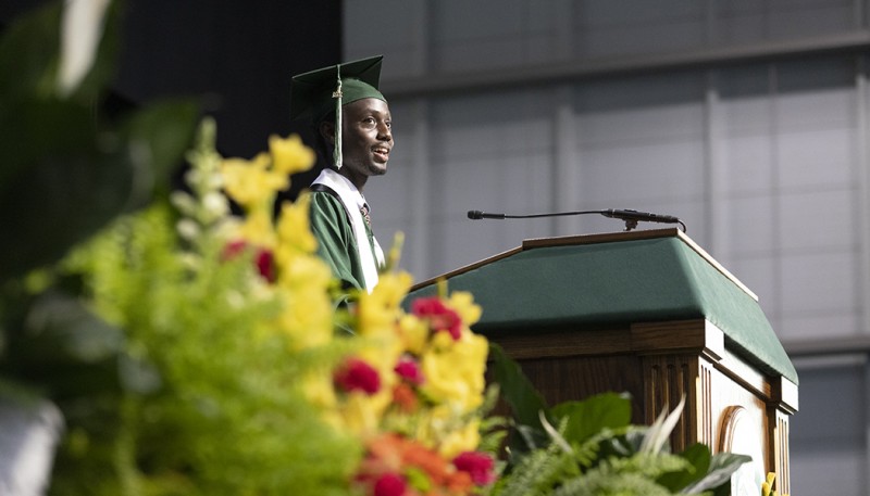 Students also heard from Ian Ouma, who graduated with a bachelor's degree in human development.