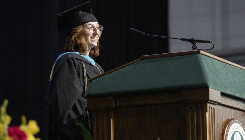 Julia Saltzman spoke on behalf of the master's students graduating from the College of Community and Public Affairs.