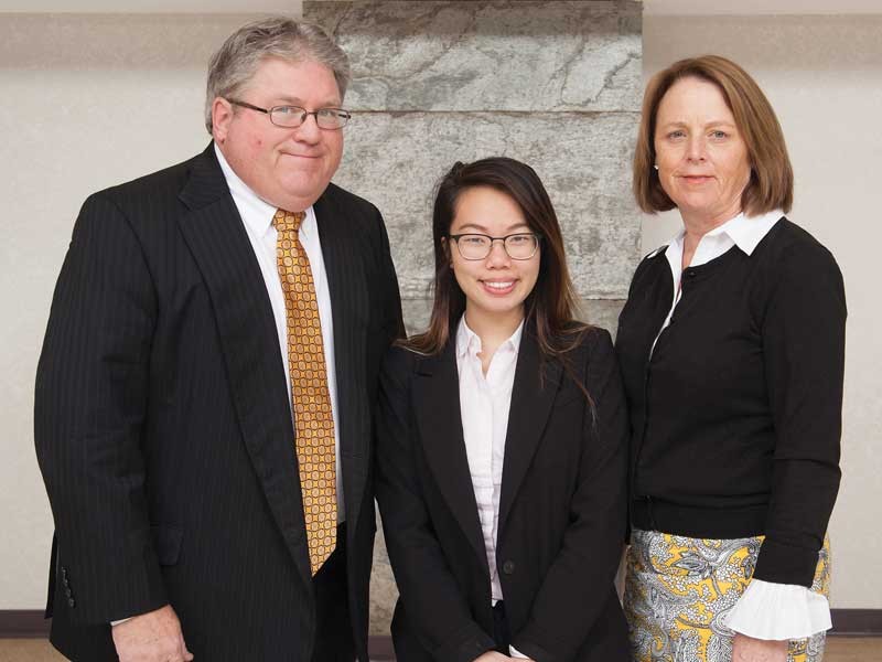 Vivian Lee '18, center, with Marty and Susan Klucka. Lee is a former recipient of the Rose Klucka Memorial Nursing Scholarship, established to honor Marty's mother.