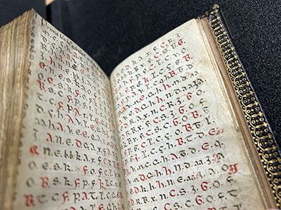 The breviary contains several reference tools used by traveling friars, including scriptures, calendars, and calculators, pictured here.