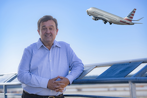 Dr. David McKenas '77 stands outside the Raleigh-Durham International Airport in North Carolina in January 2022.