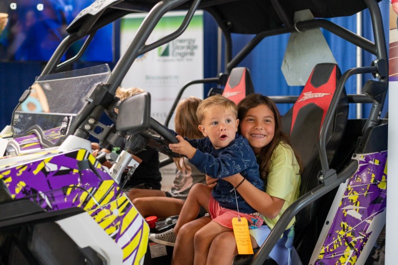 Visitors to the NSF Energy Storage Engine's booth at the state fair had an opportunity to see student-built electric vehicles, like this one from Alfred University.