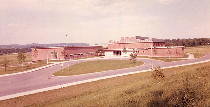 The East Gym -- the first building constructed on Binghamton University's Vestal campus -- is seen in 1963.