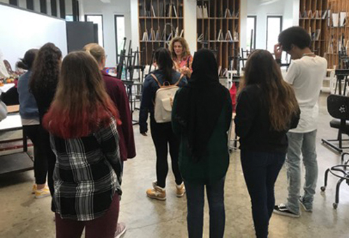 Johnson City High School students take part in a tour of the Department of Art and Design during a visit to campus in September. Students also visited the Binghamton University Art Museum and the Theatre Department.