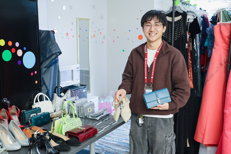 Matthew Santos, CCPA graduate student and Youth Initiative graduate assistant, helped organize donated accessories at the Project Prom event, which was made possible by the Eminent Saqqara Chapter of Mu Sigma Upsilon Sorority, Inc., Omega Phi Beta Sorority, Inc., Lambda Upsilon Lambda Fraternity, Inc., Lambda Alpha Upsilon Fraternity, Inc., Hermandad de Sigma Iota Alpha, Inc., Mexican American Student Association, Corazoncitos, J.U.M.P. Nation (Juvenile Urban Multicultural Program), and Latin American Student Union.