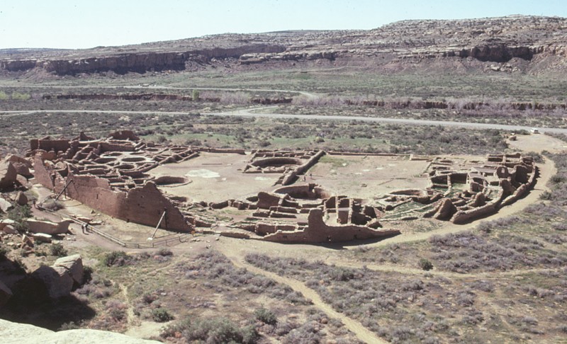 Pueblo Bonito is the central great house in Chaco Canyon.