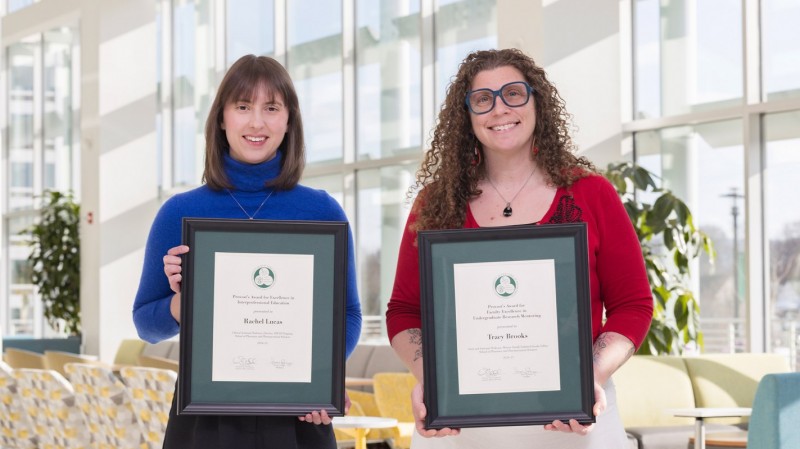 Clinical Assistant Professor Rachel Lucas (left) and Associate Professor Tracy Brooks (right) with the Provost Award for Interprofessional Education and Undergraduate Mentoring, respectively.