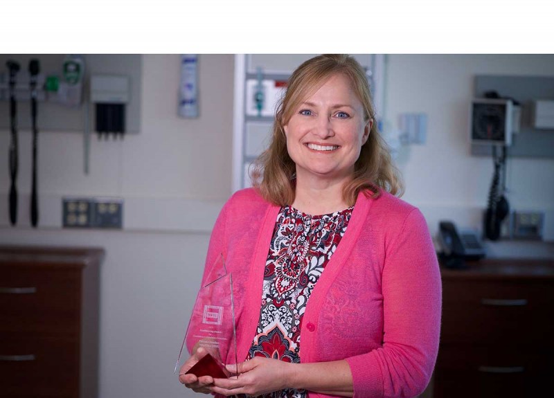Patti Reuther, director of the Innovative Simulation and Practice Center at the Decker School of Nursing, received an award for excellence in simulation education.