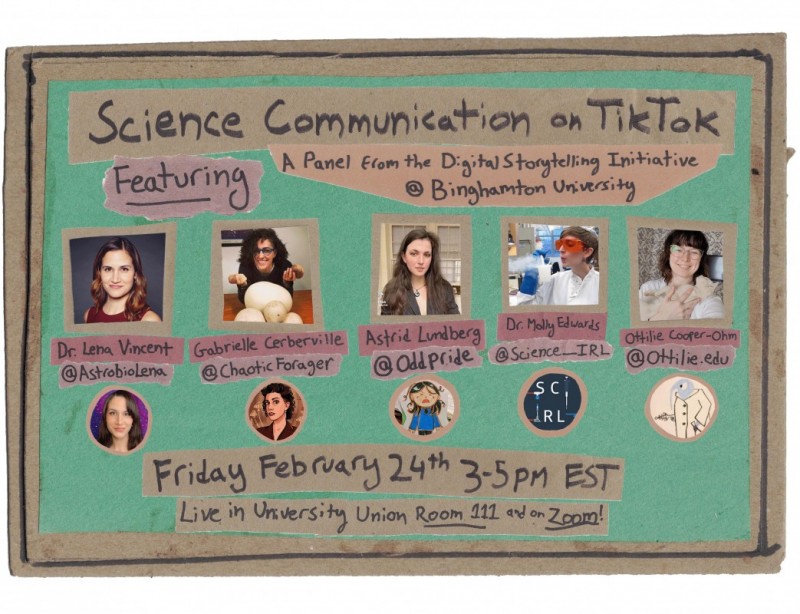 A flyer advertising a panel discussion on science communication using TikTok.