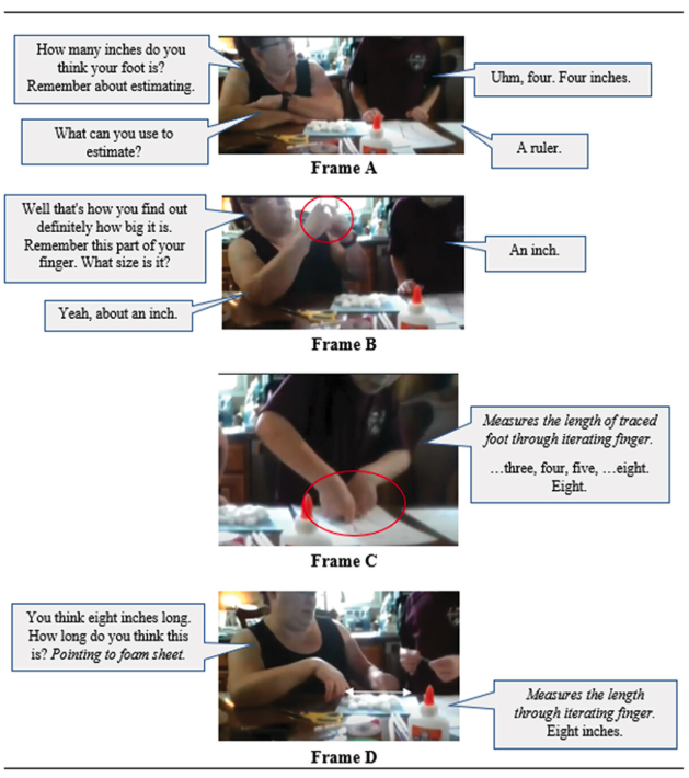 Justin (child) and Helen’s (parent) transcript regarding a finger as a form of measurement.