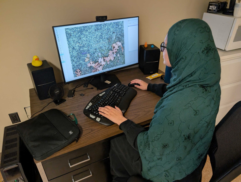 Sharifa Karwandyar, MS ’25, conducts reseach on a new method of detecting plastic landmines.