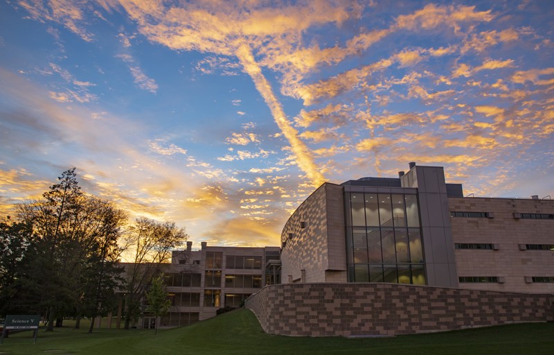 The sun rises over Science 4 and Science 5 on Sept. 17.