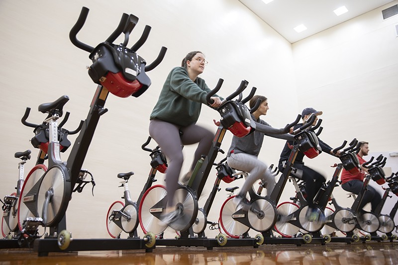 Binghamton University students take part in a sweat study at the West Gym.