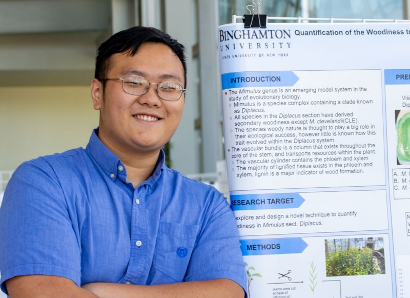 Shuojie Teng’s research involves identifying novel methods of quantifying woodiness within the Mimulus sect. Diplacus system. The Mimulus genus is an emerging model system in the study of evolutionary biology.