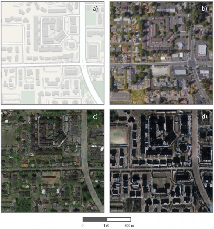 Researchers combined satellite images of Tacoma, Washington, with Seattle and Beijing to create a composite image, and then identified differences between the false and true images.