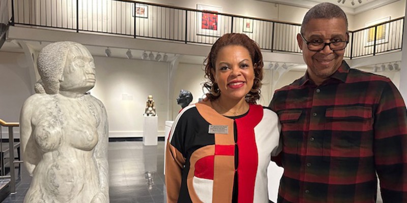 Museum advisory group members Ada Robinson-Perez and Derek Scott at the opening of the Ed Wilson exhibition.