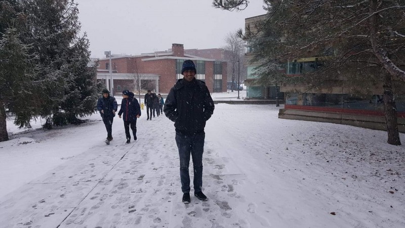 Snow in Binghamton was a new experience for Ethiopia native Alem Fitwi