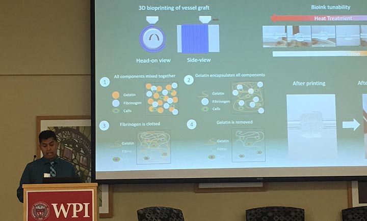 Sebastian Freeman, a PhD student, receiving a Graduate Travel Award at the 2018 BMES Advanced Biomanufacturing Meeting.