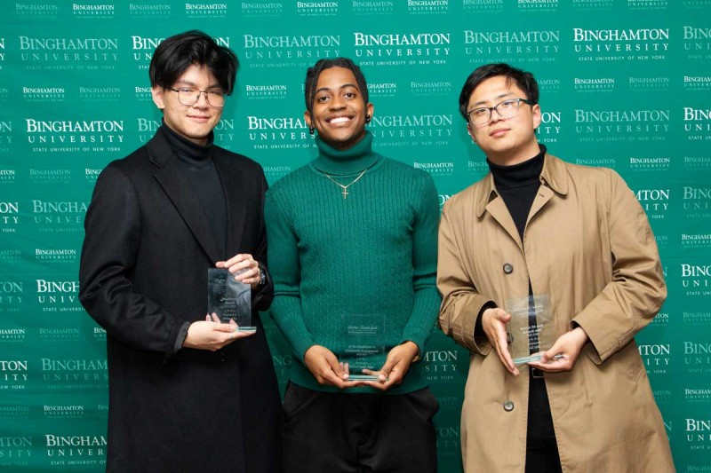 Wilson Li, BFirst Resilience Award; Patrick Saint Ange, Al Vos Excellence in Community Engagement Award; and Roy Lu, Best All Around New Bearcat (first-year).