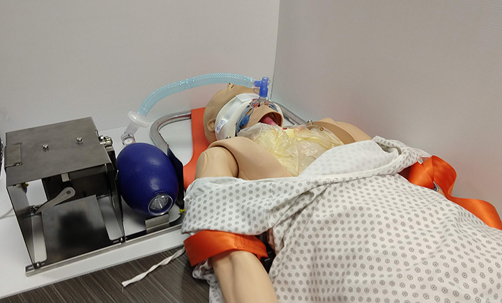 Binghamton University Foundation employee Dave Reyner is working with a team to create a device that eliminates the need for a healthcare worker to squeeze a manual resuscitator, freeing personnel to care for other patients. This is the first prototype of the invention, called B Resuscitator.