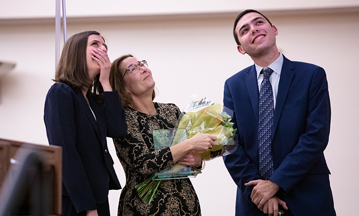 Students surprised Bundy with a video of well wishes from alumni at the SOM Spotlight event in Sept. 2019