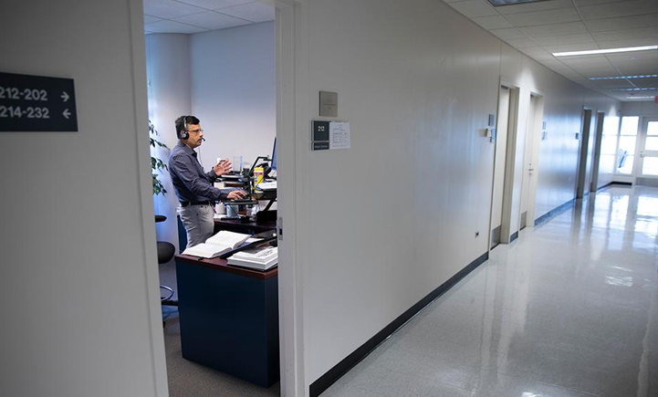 Subimal Chatterjee teaches his class, virtually, from his Academic A office in April 2020.