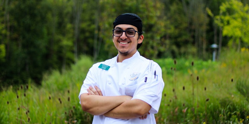 Chris Ortiz, a sophomore at the Culinary Institute of America (CIA), strives for a career in high-volume food production, making Binghamton University Dining Services an ideal externship site.