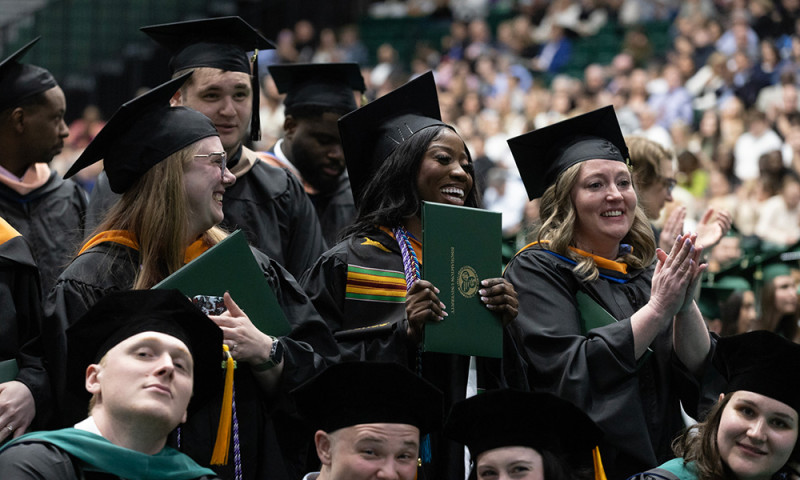 Doctoral students from nursing, occupational therapy, and physical therapy were hooded during the Decker College Commencement ceremony.