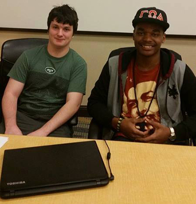 Jason Smith and T.J. Buttgereit before one of their debates.