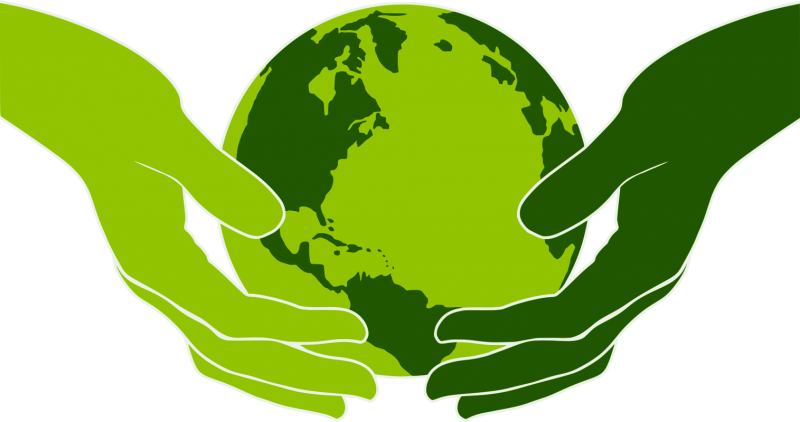 A graphic image of two hands upholding a globe