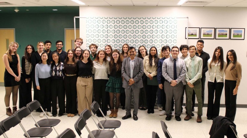 Second and third-year pharmacy students pose for a group photo after the award ceremony with Dean and SUNY Distinguished Professor Kanneboyina Nagaraju.