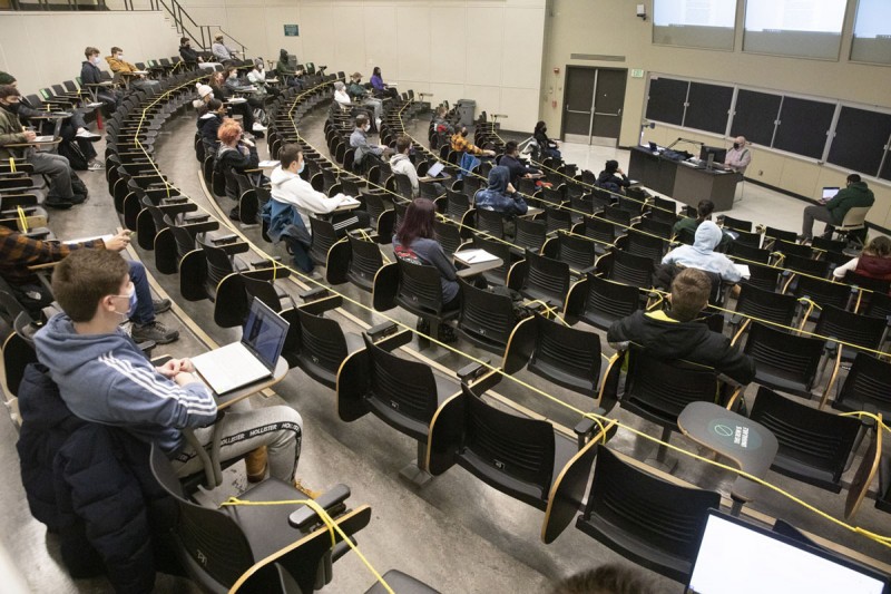 Students attend Systems Science and Industrial Engineering Associate Professor Harold W. Lewis' Probabilistic Systems course at Lecture Hall.