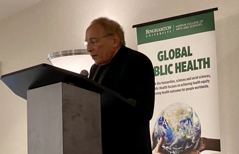 Michael S. Weingarten ’70, a physician and professor of surgery at Drexel University’s College of Medicine, speaks at the Global Public Health graduation ceremony on May 15, 2026, in the University Union.