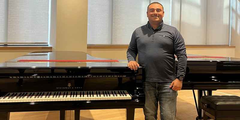 Michael Hindin ‘18, MS ‘19, uses what he learned about industrial and systems engineering at Binghamton University to improve manufacturing at Steinway & Sons pianos.