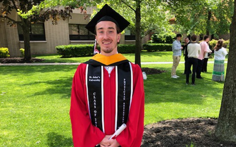 Shane Dennehy '19 achieved his professional goal -- becoming a physician assistant -- in 2023. While he graduated on time from Binghamton, he was unable to attend Commencement due to a devastating accident.