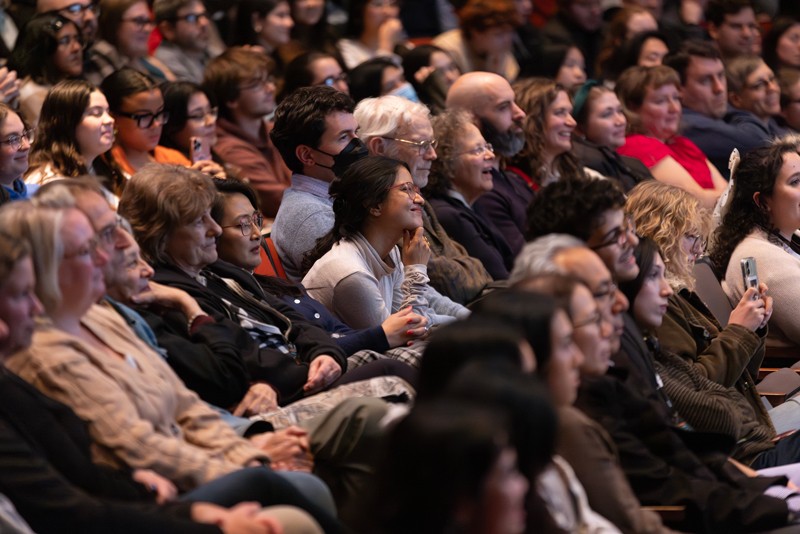 A sold-out crowd listened to 