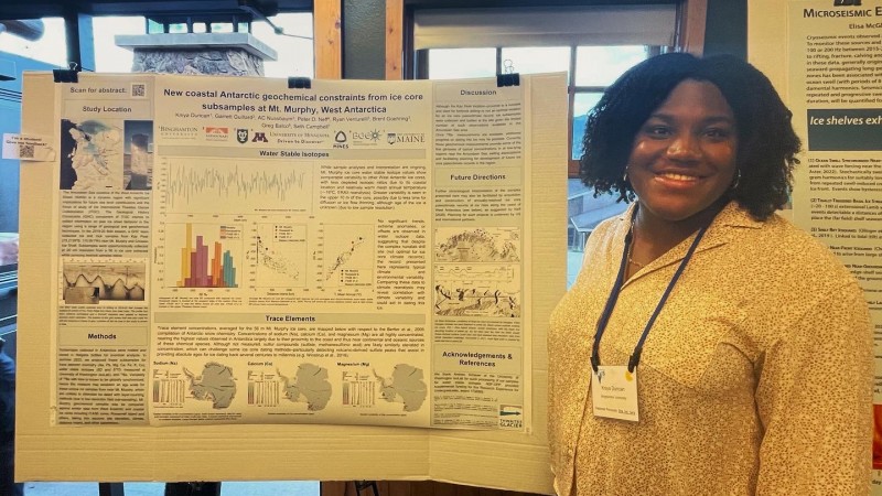 Binghamton University geological sciences major Kniya Duncan presents her research at a conference on the West Antarctic Ice Sheet.