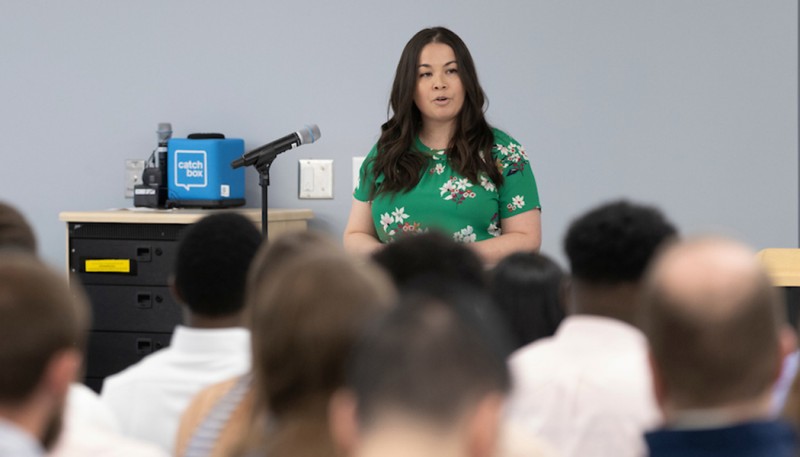 Tiffany Larson, a physical therapist with UHS Physical Therapy, was the guest speaker at Binghamton's White Coat Ceremony for the DPT Class of 2026.