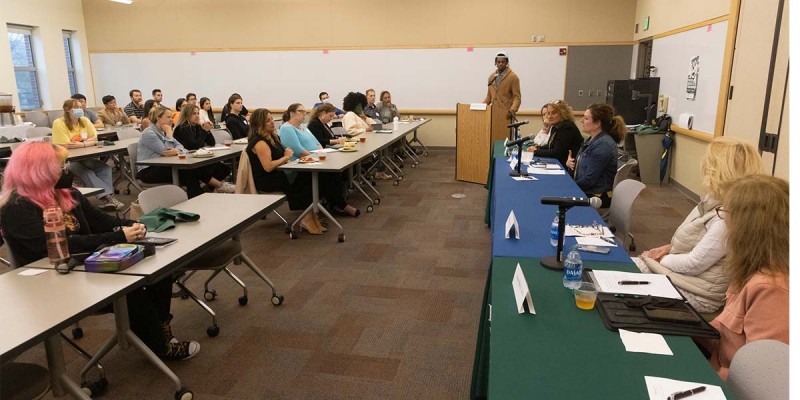 The departments of Social Work and Teaching, Learning and Educational Leadership in Binghamton University's College of Community and Public Affairs, along with the New York State Master Teacher Program schools host a panel discussion about mental health in.