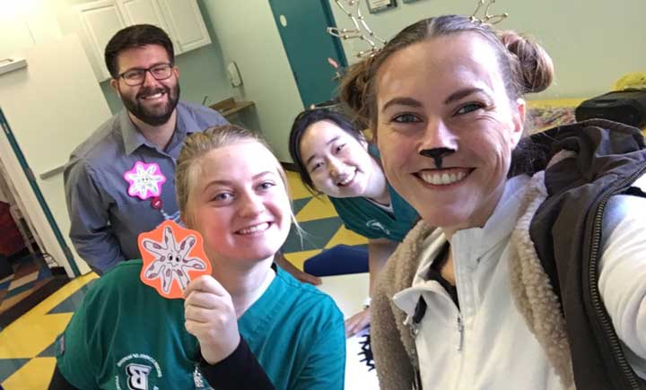 Nursing students in the baccalaureate accelerated track program perform a musical skit to teach schoolchildren about hand hygiene.