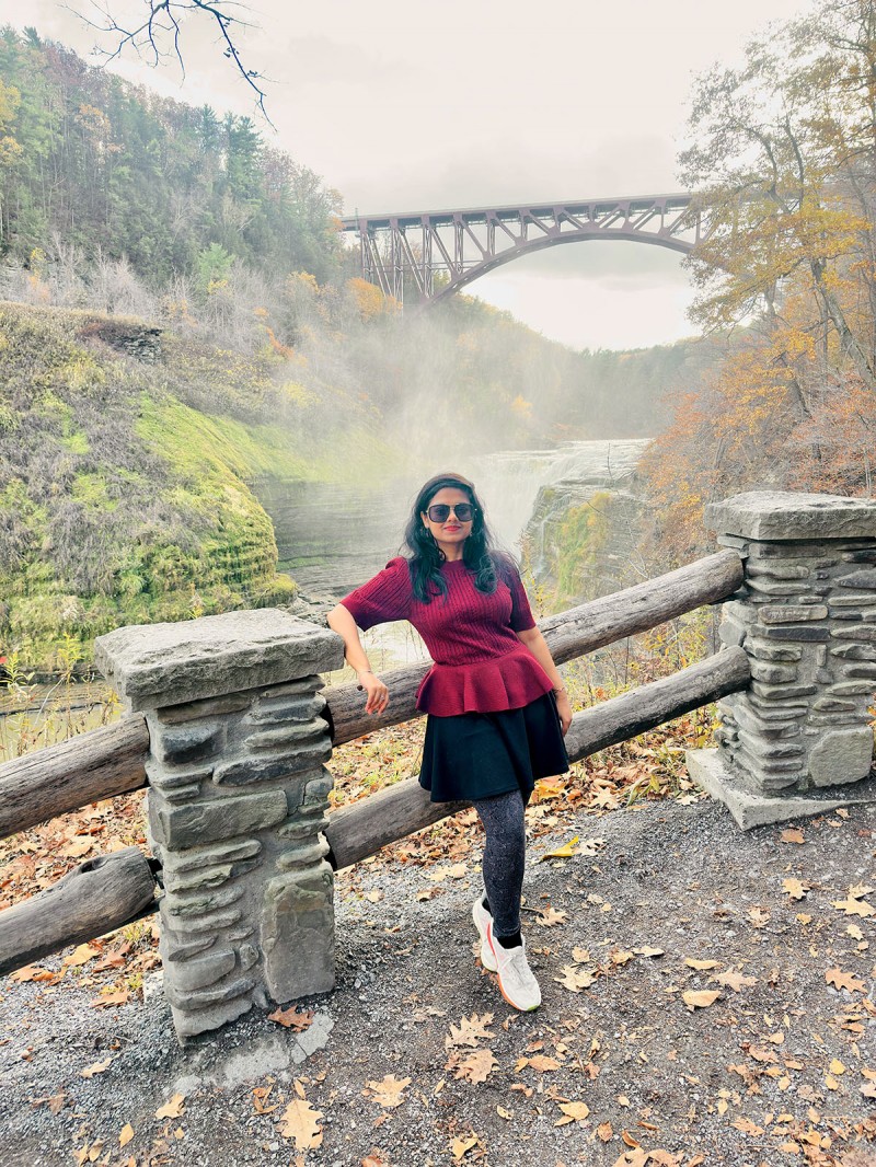 Pallabi Mitra, MS '27, has enjoyed exploring nature in upstate New York, including Letchworth State Park