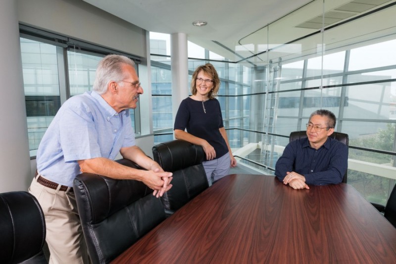 Professors Francis Yammarino, Shelley Dionne and Hiroki Sayama, left to right, are working on a grant supporting their study of leadership models in the U.S. Army. They will analyze the results of video game simulations in a collaboration with the University of Oklahoma.
