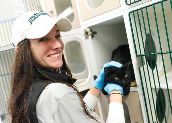 “Socialization” is just a fancy word for making friends. Shayna Pedone ’15 was one of the volunteers helping at the Animal Care Centers of NYC site in Manhattan.
