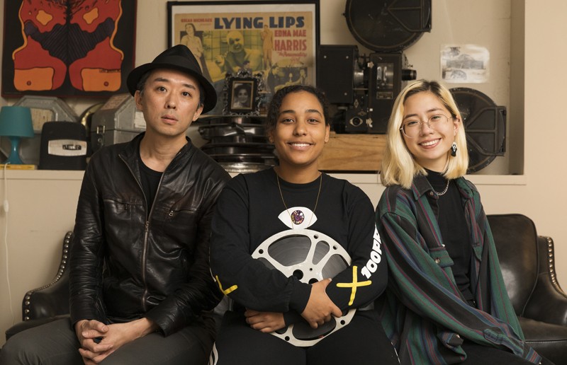 Faculty member Daïchi Saïto and cinema students Jolie Ramirez and Brittaney Skavla, right, are helping to organize the 10th Student Experimental Film Festival.