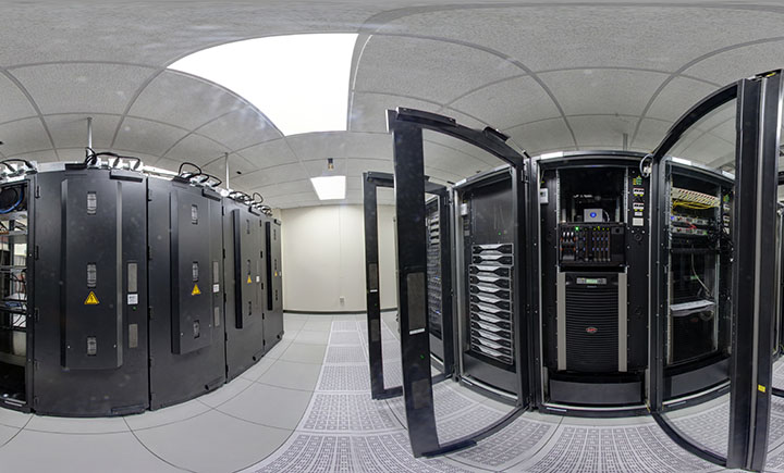 A panoramic look inside the data center for the Thomas J. Watson School of Engineering and Applied Science.