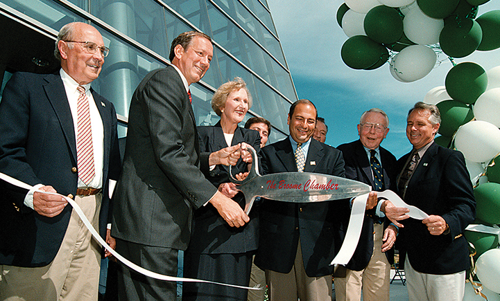 Ribbon cutting ceremony for Academic A in 1998