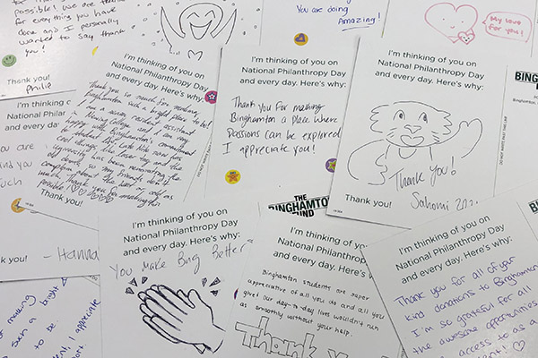Students filled out thank you cards for National Philanthropy Day.