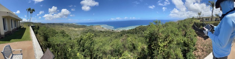 Associate Professor of Geography Thomas Pingel flies a drone above Bundschu Ridge in Guam.