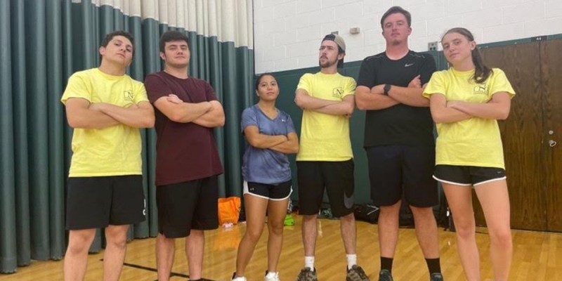 Members of the Newman House Intramural Volleyball Team, left to right: Dominic Ferrante, Will Grant, Gracie Andrada, Martin Guilbait, Matt Lyons and Caroline Hargrove